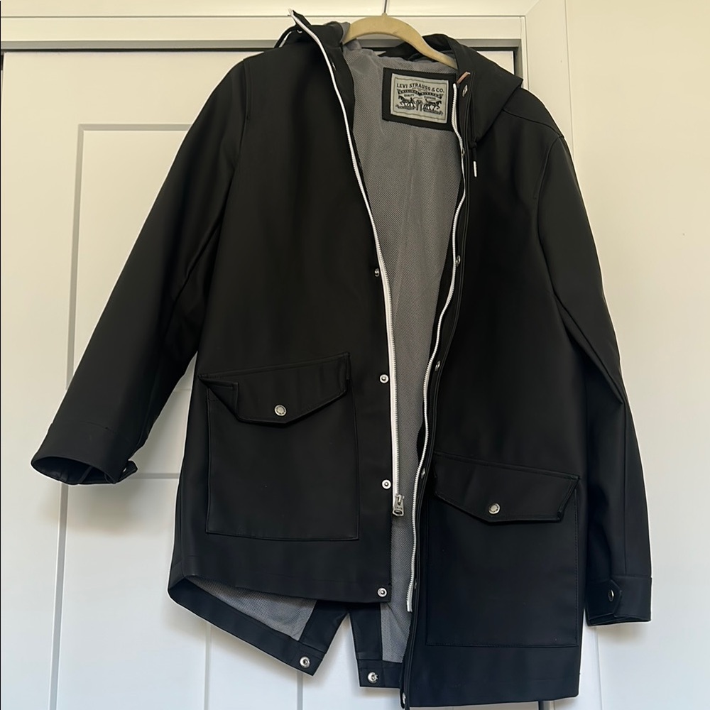 Black Hooded Rain Jacket